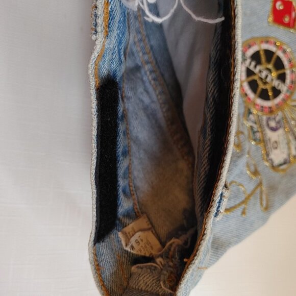 LUCKY LAS VEGAS BLING PATCH PURSE GLITTER GEL PAINT LEVIS JEANS PURSE - Picture 5 of 6